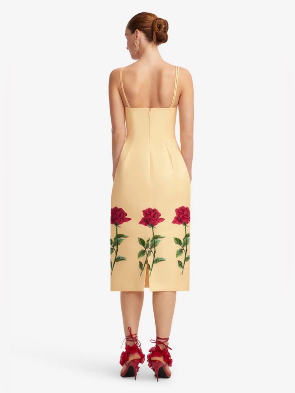 Leo Lin Polina Butter Hand Embellished Red Rose Midi Dress AU8/US4 NWT - Picture 4 of 6